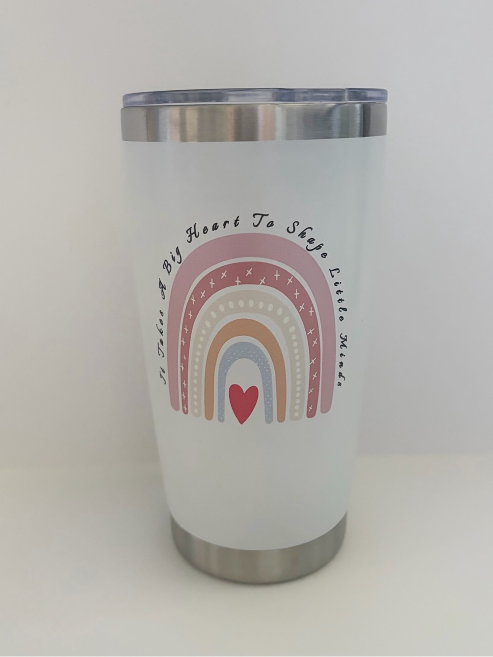 White Rainbow Heart Stainless Tumbler Gift for Teacher